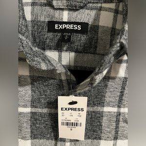 Express Mens Gray & White Plaid Flannel